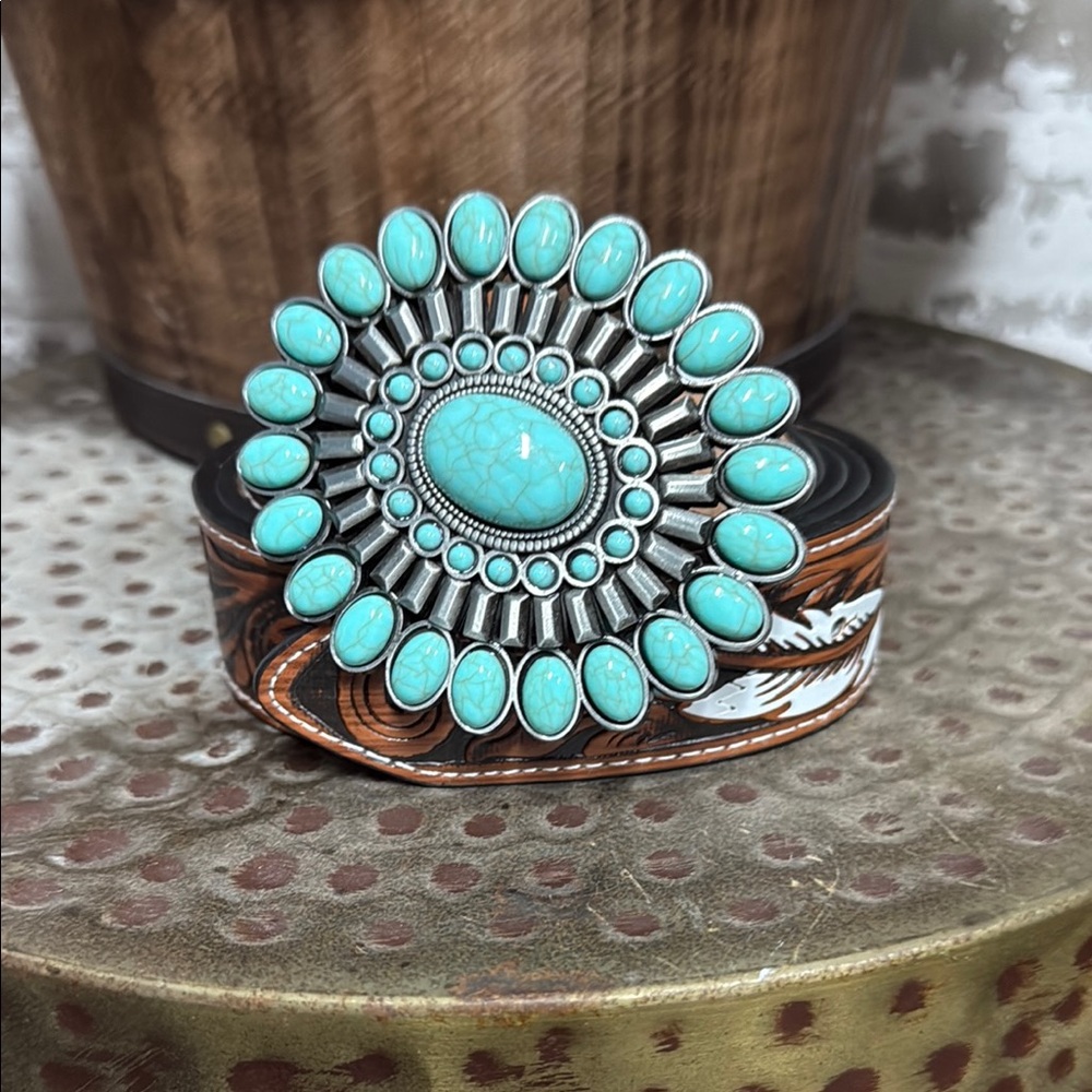 Turquoise and Silver Decorated Women's Fashion Belt